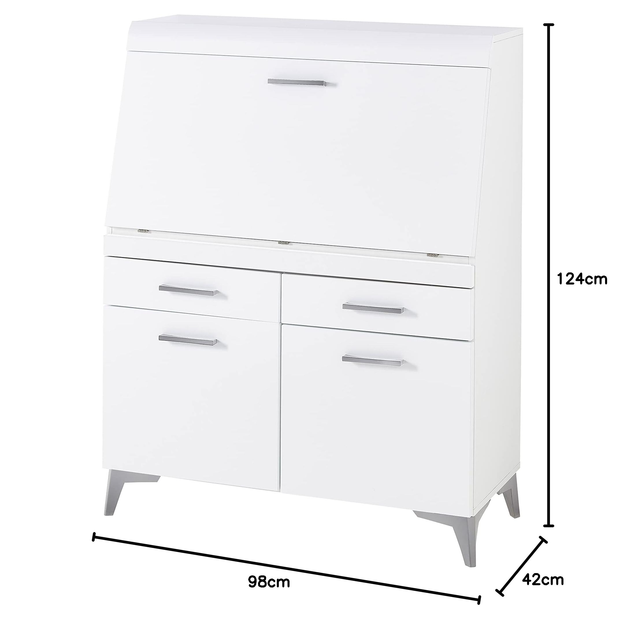 Stella Trading SECRET, Secretaire scrivania cassettiera in stile bianco opaco /bianco, Scrivania per computer salvaspazio con cassetti, 98 x 124 x 42 cm (larghezza x altezza x profondità)
