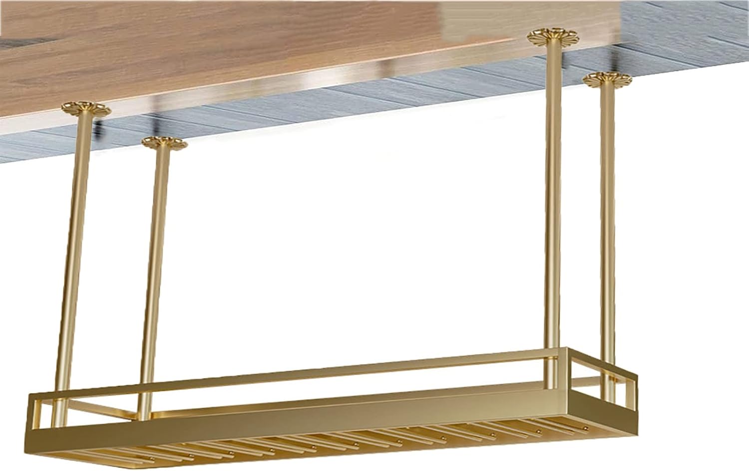 Ceiling Wine Glass Rack Ceiling Wrought Iron Wine Rack,Height Adjustable 50-100cm,Industrial Vintage Goblet Stemware Holder,Kitchen/Restaurants/Bar Storage Rack Display Shelf,Gold