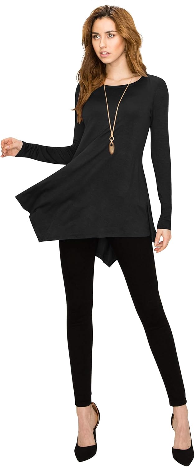 MBJ Womens Long Sleeve Handkerchief Hem Tunic Top - Made in USA