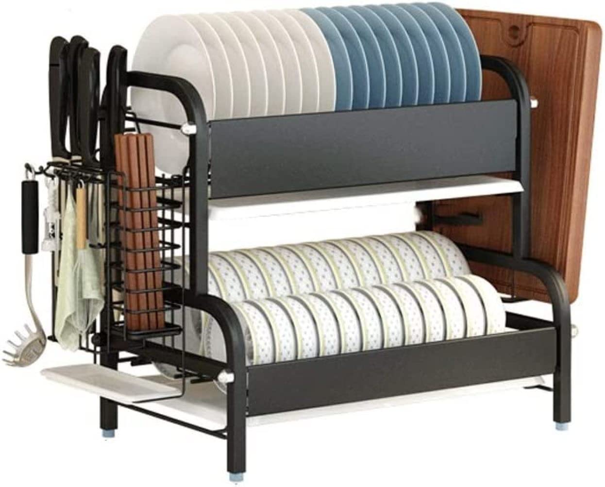 SaryEdge Dish Drainers Dish Drainer 2-Layer Stainless Steel With Drain Plate Dish Rack Tableware Drying Dish Racks Cutlery Basket,
