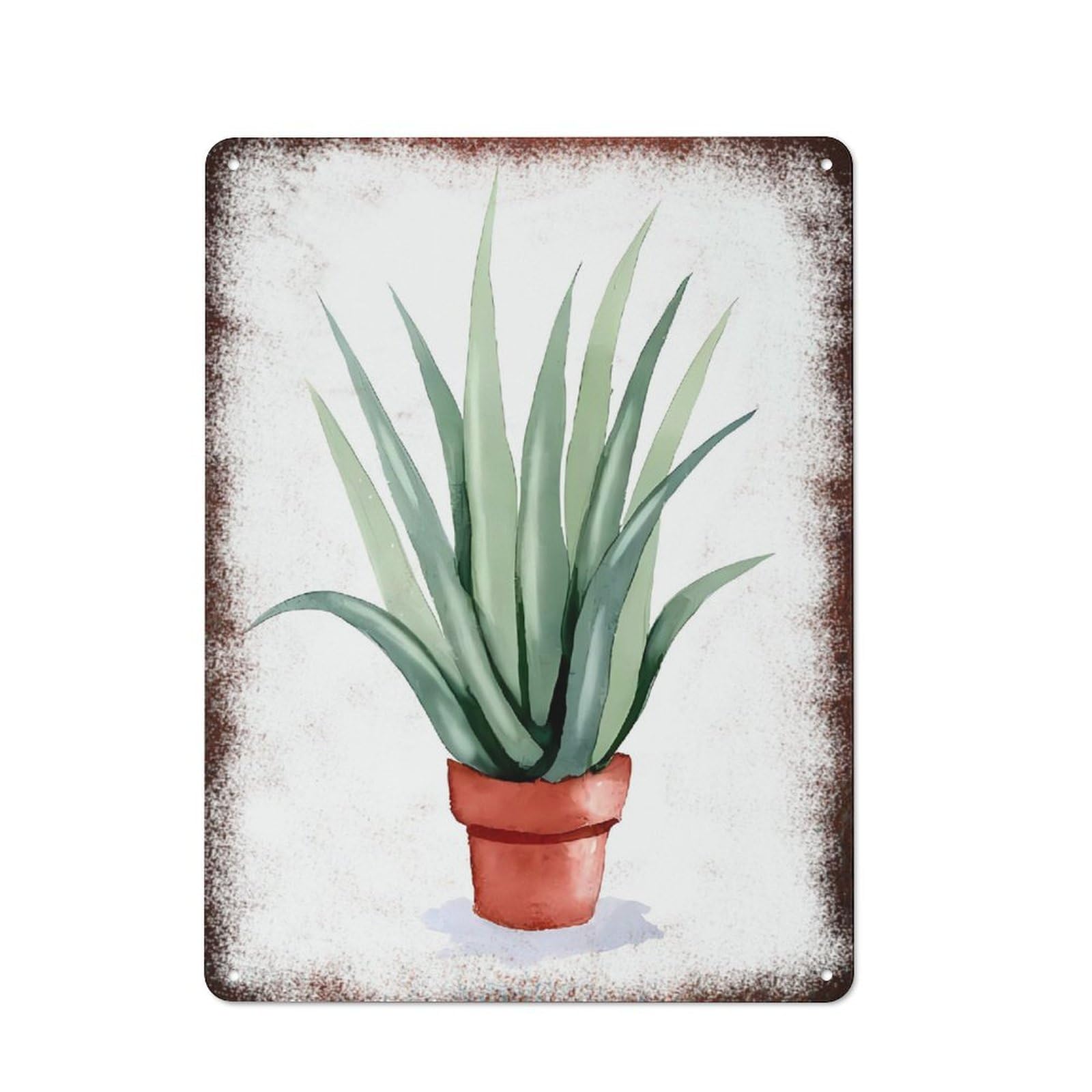 peiyeety Metal Tin Sign Retro Distressed Vintage Rustic Metal Potted Aloe Vera Watercolor Print Wall Art Decor for Home Kitchen Bedroom Bathroom Farmhouse Living Room Office Apartment 12x16 Inch