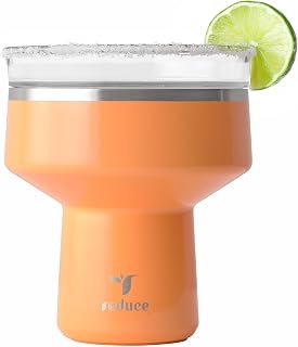 REDUCE Saltini 16oz Margarita Tumbler - Insulated Cocktail Glass with Lid | 360 sippable martini glass alternative, keeps drinks cold for 10 hours, Papaya, saltable splash-proof lid, cocktail tumbler