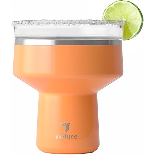 REDUCE Saltini 16 oz Cocktail Tumbler - Insulated Margarita Tumbler with Lid - Keeps Drinks Cold for 10 Hours - 360 Sippable Martini Glass Alternative - Shatterproof, Perfect for Parties - Papaya