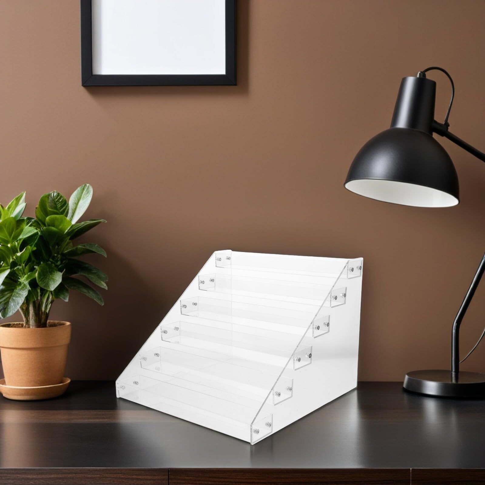 Présentoir Portable pour Cartes à Collectionner en Acrylique Transparent 6 Niveaux Structure Stable et Gain de Place pour Espace de Travail