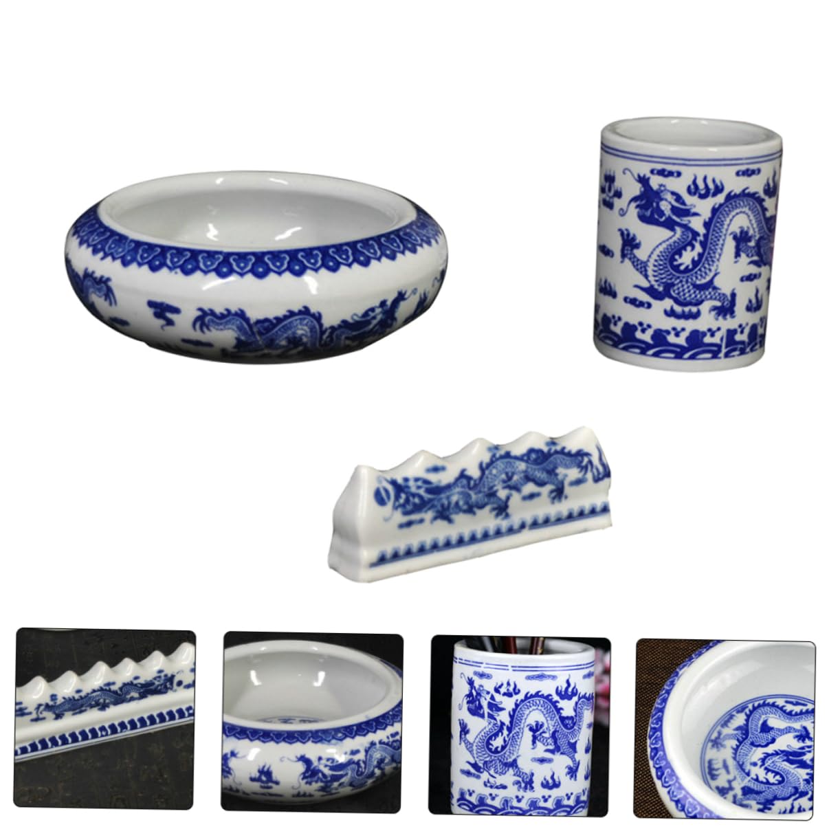 Sewroro Pot De Lavage De Stylos En Céramique Bleu Et Blanc Petit Format, Support Et Cylindre à Pinceaux D’encre Pour Calligraphie, Rangement Fonctionnel Décoratif Pour Bureau Et Maison