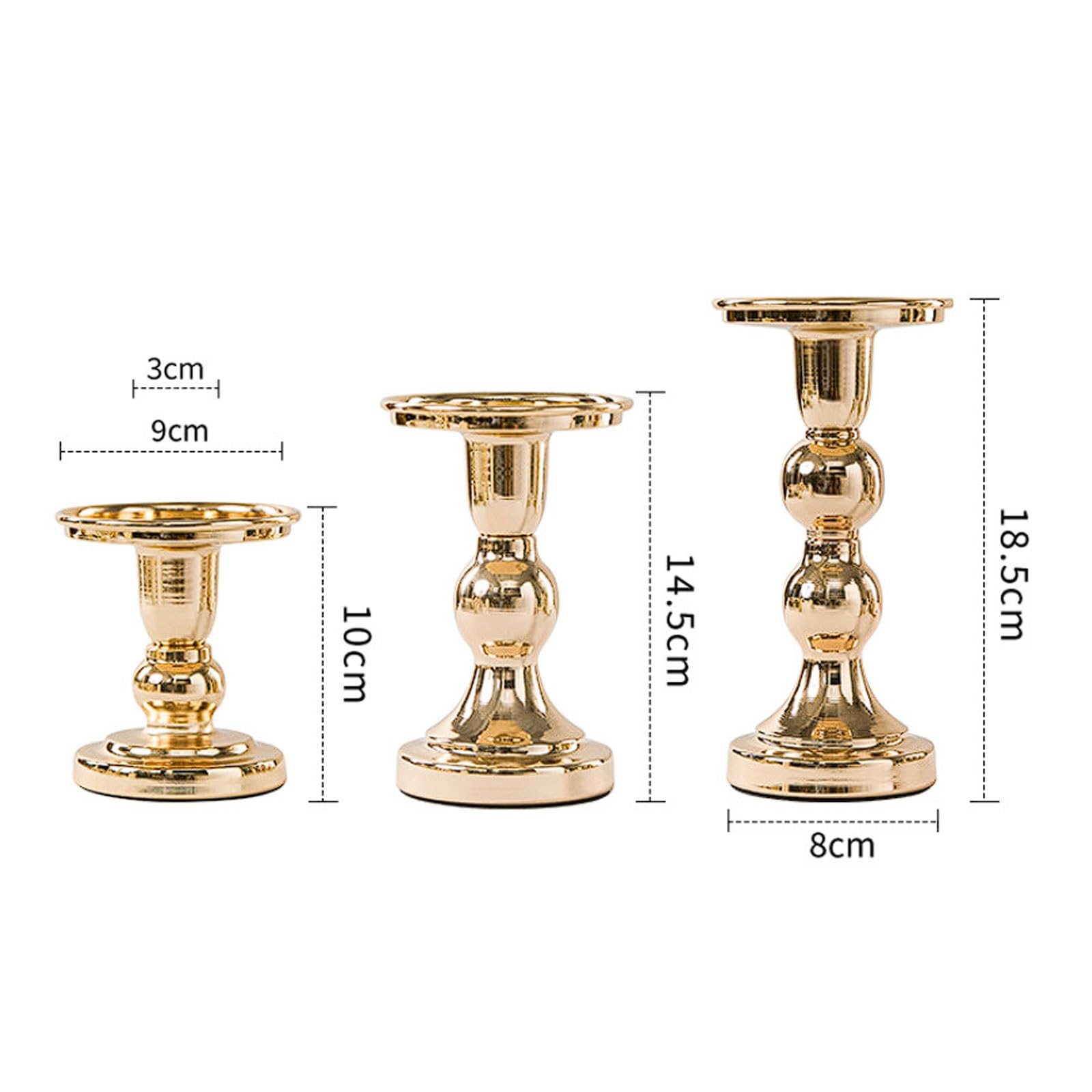 Portacandele in metallo dorato e ferro, set da 3, design a bocca larga for candele a colonna, centrotavola tavolo for cene