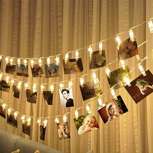 Miniatura 9 de Dopheuor Cadena de luces LED con clip de fotos, cadena de luces LED para colgar fotos, fotos, funciona con pilas para regalos, patio, Navidad,
