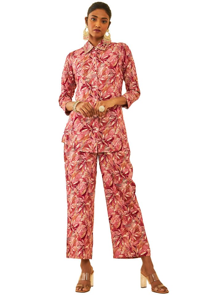 soch Womens Onion Pink Rayon Floral Printed Co-Ord Set with Cutdana Work-picture-14