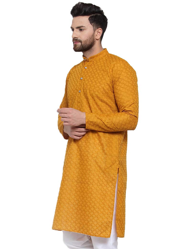 Jompers Men's Chicken Cotton Kurta. (Mustard, Xxl)