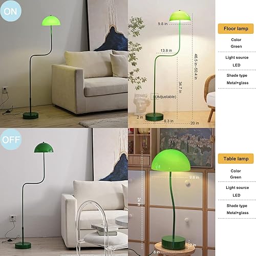 Miniatura 7 de VanFty Bean Sprout - Lámpara de pie moderna con pantalla verde elegante, lámpara de pie LED con interruptor, lámpara de poste alto de altura