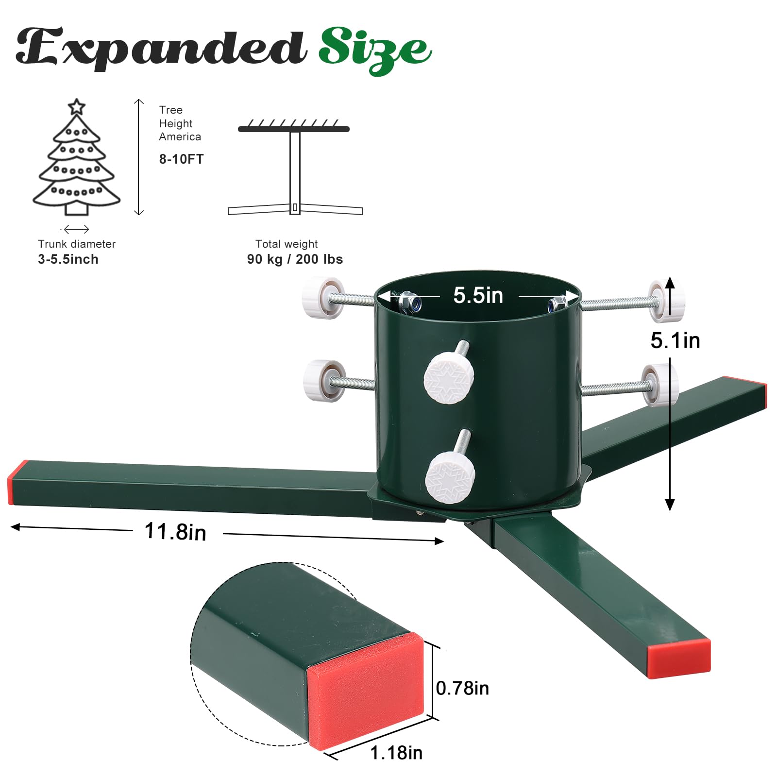 Soporte para árbol de Navidad, soporte resistente desmontable para árbol de Navidad, adecuado para troncos de 3 a 5.5 pulgadas, base adecuada para abeto de pino y álamo de 4 a 10 pies (verde)