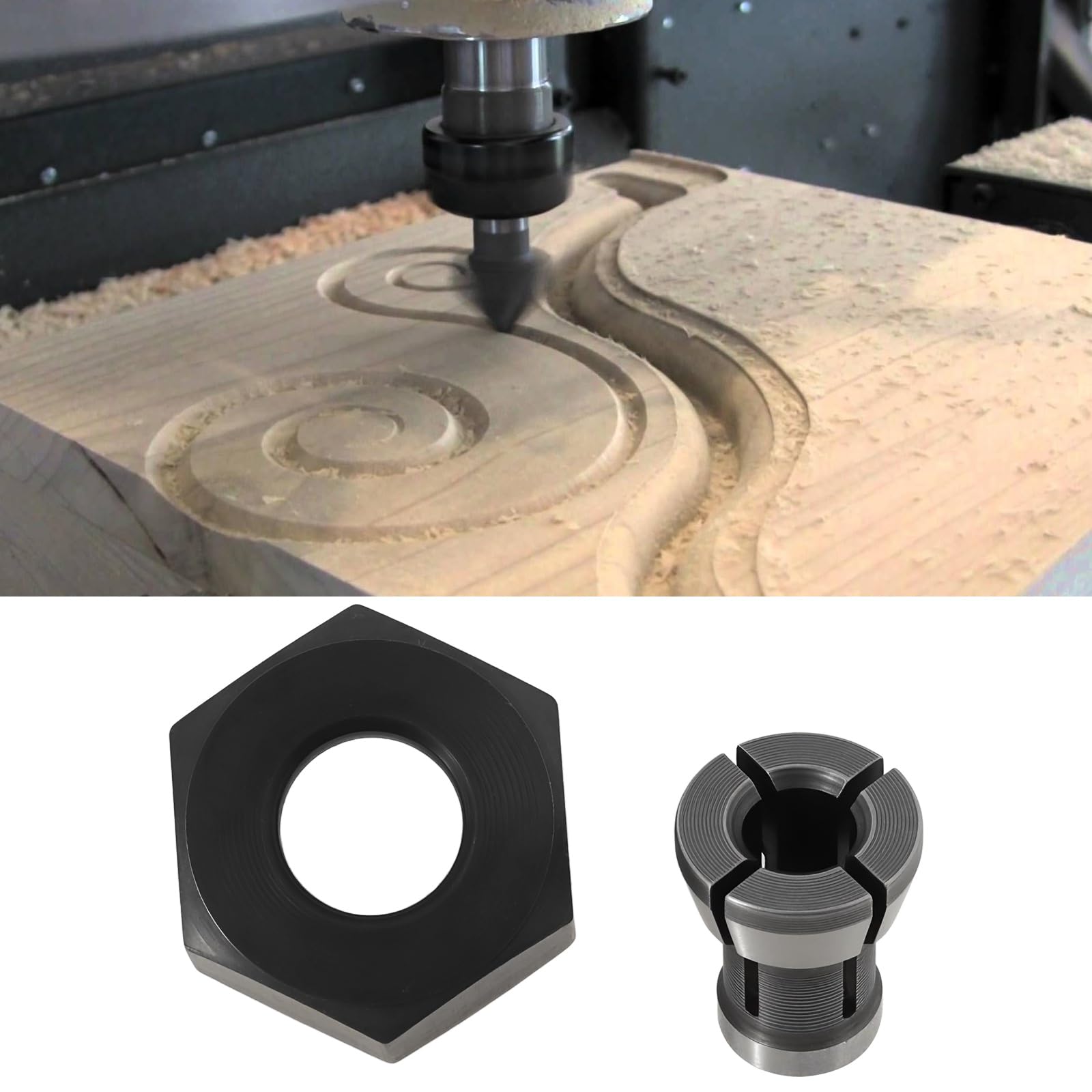 ECSiNG 2 Sets of 1/4 Inch Trimming Machine Router Drill Bit Nut Clamp Adapter Chuck Kit for Carving Woodworking Carving Machine - Image 2