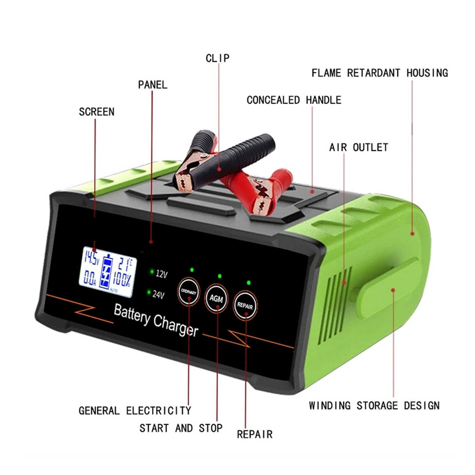 Cargador De Batería De Coche De 400W, Cargador De Batería Inteligente De Alta Potencia, Reparación De Pulso Inteligente, Coche, Camión, Barco, Motocicleta
