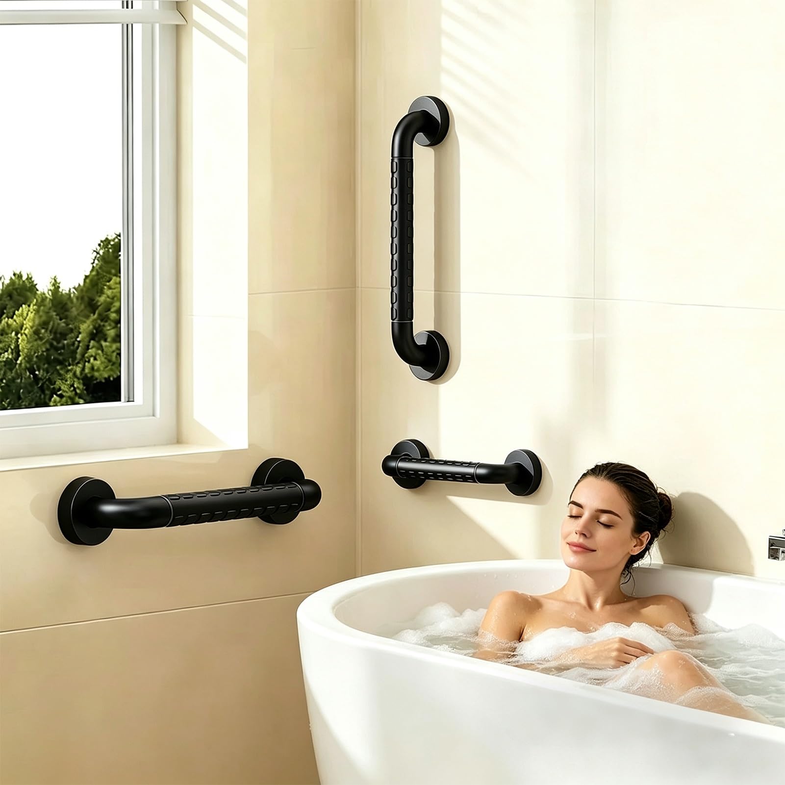Barra de Apoyo para Ducha, Barra Antideslizante Negra de Acero Inoxidable 304 para baño, pasamanos de Seguridad, asa de baño (120 cm).