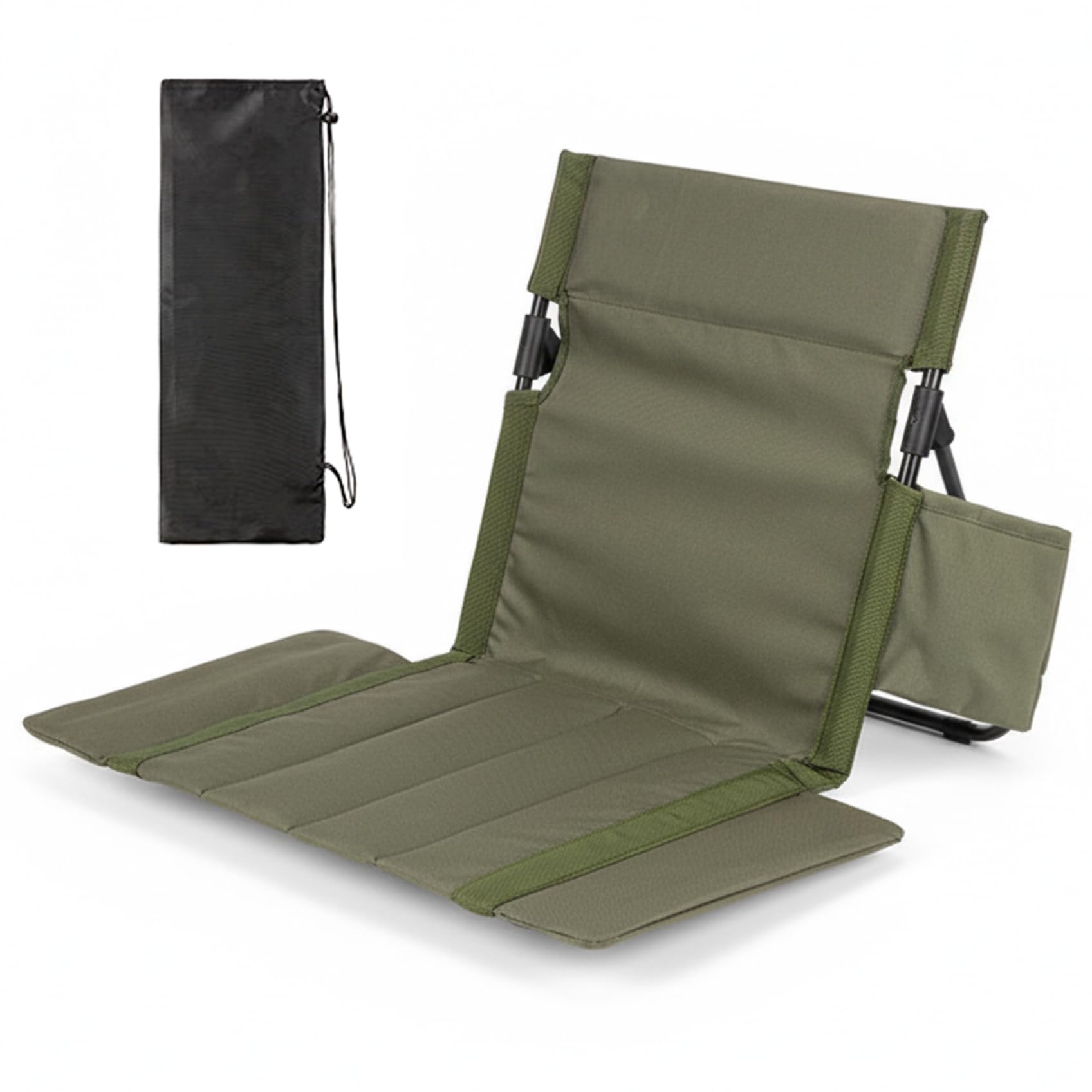 Silla de camping ultraligera, silla de playa plegable portátil con bolsillo lateral, sillas de viaje compactas para mochileros, pesca, eventos al aire libre, camping ultraligero verde militar, sin pi