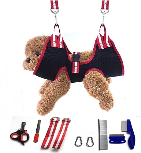 kinla Arnés de hamaca para aseo de gatos, bolsa de sujeción para aseo de mascotas con cortaúñas para gatos, lima de uñas y peines para pulgas de