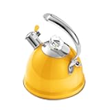 Harriet Tea Kettle Stovetop, 2.5 QT Whistling Stainless Steel Teapot, 3-Layer Base, Unique Ergonomic Handle, Includes Pot Holder & Mat, Electric/Induction/Gas Stovetops Applicable, Yellow