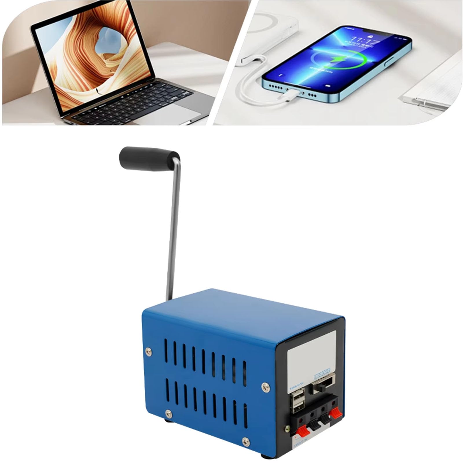 Generatore a Manovella Manuale 20W Portatile per Emergenze con Ricarica USB per Viaggi e Campeggio Impermeabile e Antisfondamento