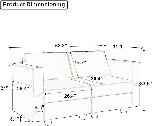 Miniatura 7 de Belffin Modular Loveseat Sofa Couch with Storage Seats Velvet 2 Seater Love Seats for Small Spaces Grey