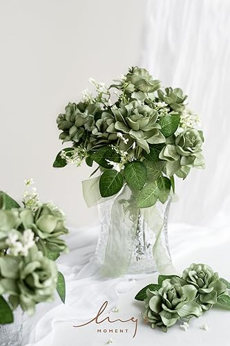 Miniatura 9 de Ling's Moment Flores de boda artificiales Gardenia de 2.7 pulgadas, flores falsas color crema, 25 piezas con tallo para ramos de boda, centros de