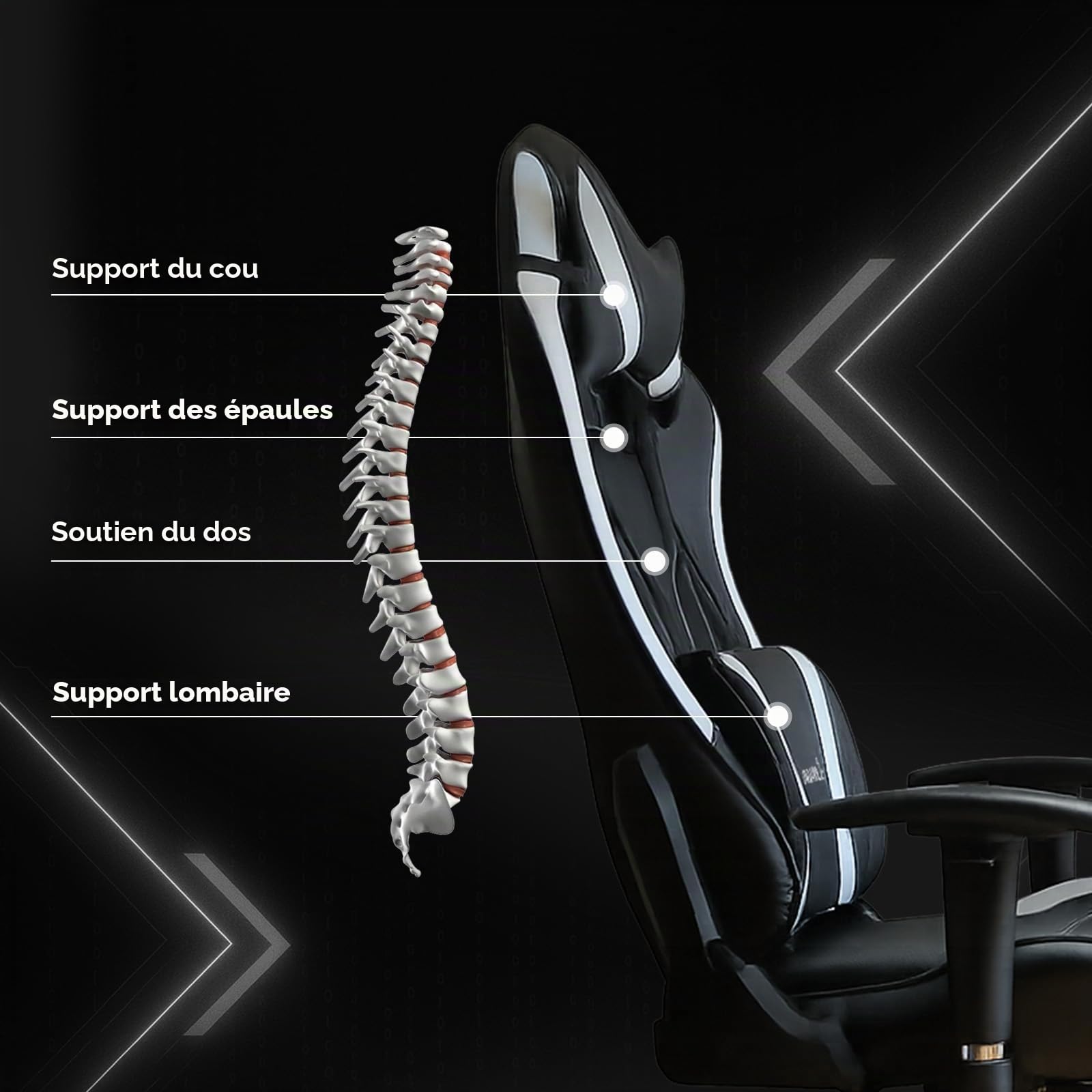 Chaise Gaming Ergonomique avec Repose-Pieds Pivotante 360°
