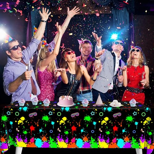 Image of Fayoo 3 Pack UV Reactive Neon Glow Tablecloths 108x54 Inch - Activated Party Table Covers Decoration for Glow-in-the-Dark Events, Birthday Raves & UV Night