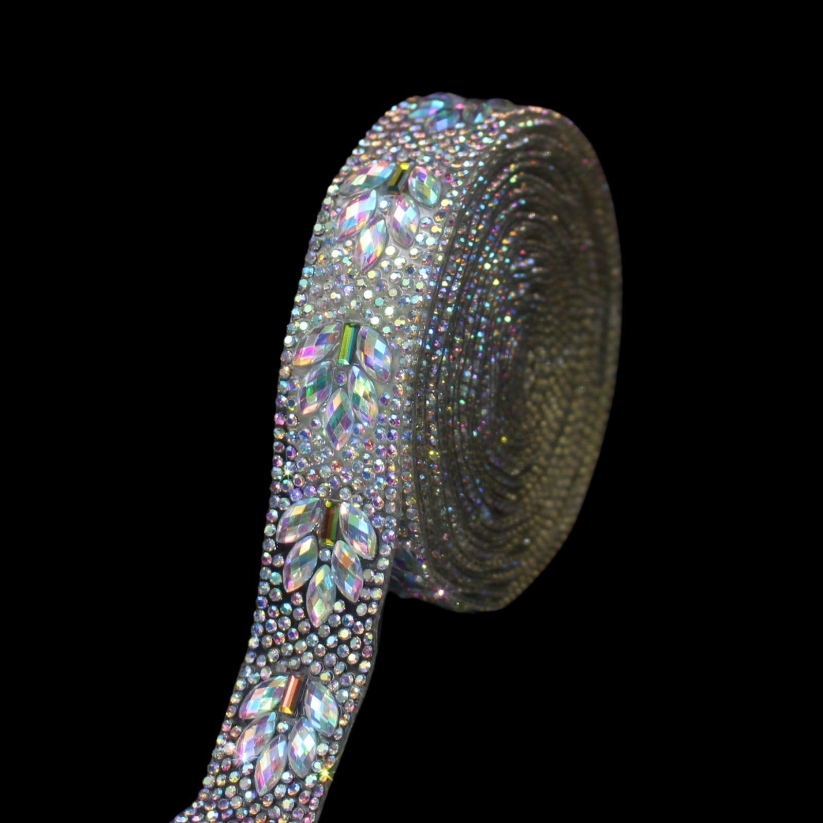 PEARLY JUN 1 Yard Rhinestone Ribbon Self Adhesive Silver Bling Bedazzle Strips Crystal Tape Trim Chain Glitter Diamond Crafts Applique Sticker for