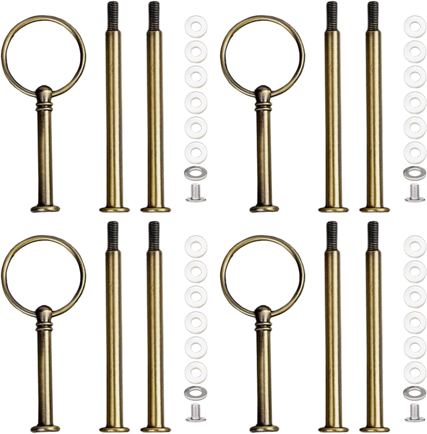 4 Sets 15’’ 3-Tier Cake Tray Stand Handle, Multi-Tier Metal Dessert Fruit Center Rod Heavy Duty Hardware Holder for Wedding Party Birthday Cupcake Platter Stand Fittings - Retro Gold Round