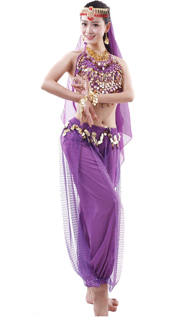 Astage Women Belly Dancer Halloween Costumes and Accessories Outfits Egyptian Style Purple, Fits UK 6-14