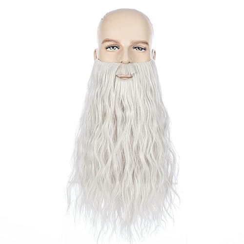 Miniatura 5 de MAN SI Pelucas y barba grises plateadas, peluca larga ondulada de mago para hombres, peluca de disfraz de Halloween