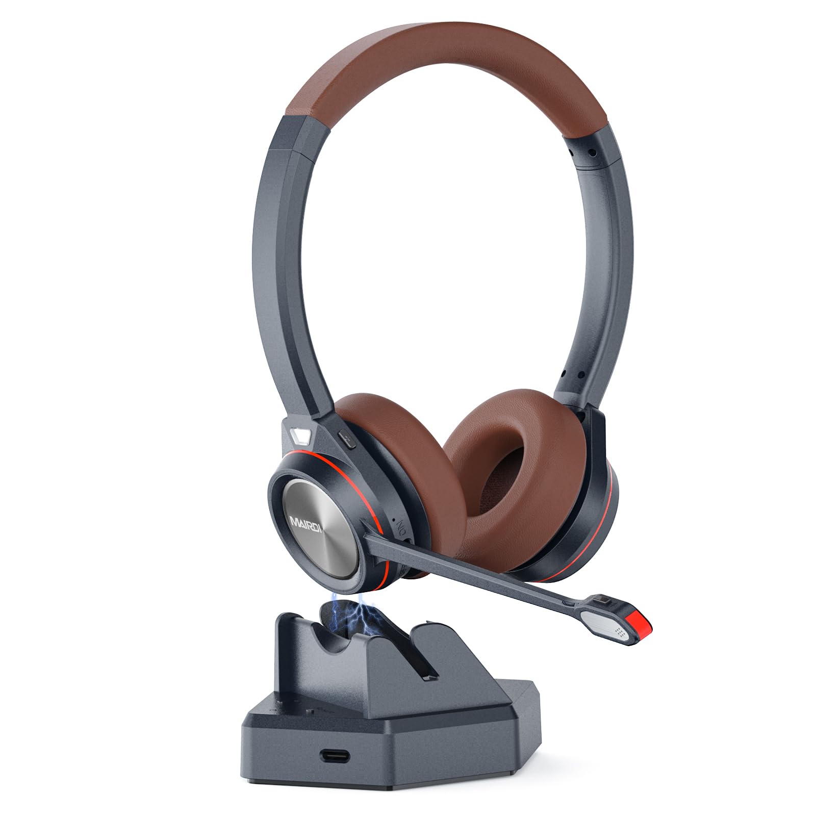 MAIRDI Auriculares Bluetooth con micrófono para PC, tiempo de reproducción de 40 horas, auriculares inalámbricos con cancelación de ruido para oficina, trabajo, teléfono, centro de llamadas, equipos