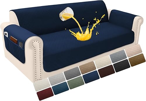 Miniatura 10 de Funda de terciopelo 100 % impermeable para perros, funda de sofá lavable para sofá de 3 plazas, juego de fundas acolchadas y antideslizantes con