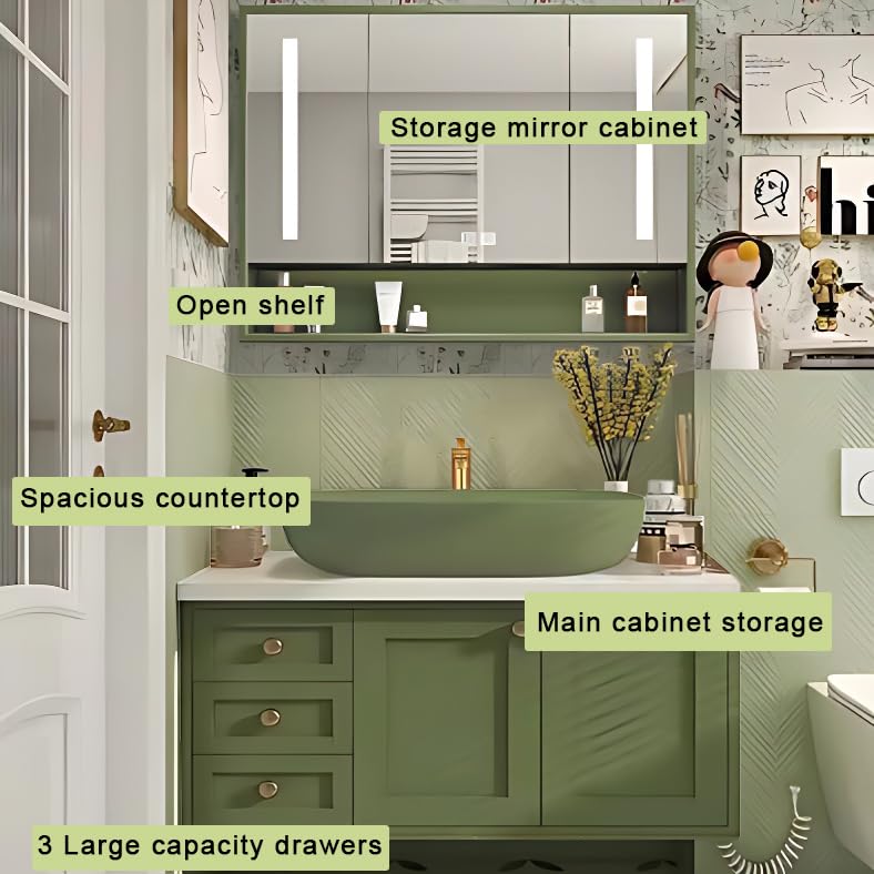 TIZAZO 56IN Green Bathroom Vanity - Bathroom Vanity with Sink with