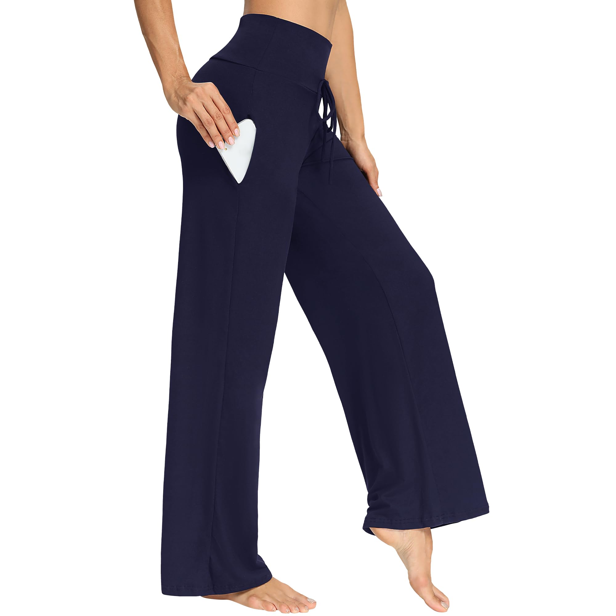 DDOBB Weite Hosen Damen Bügelfreie Leichte Stoffhose Elegante Sommerhosen Palazzo Hose Weites Bein für Damen Hohe Taille Lässig mit Taschen