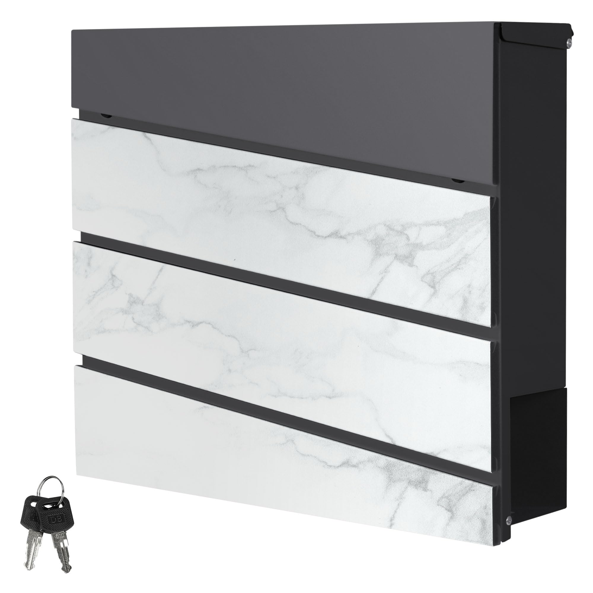 ML-Design Cassetta Postale Montaggio a Parete Muro Esterno 37 x 36,5 x 11 cm in Acciaio Antracite/Aspetto Marmo Buca delle Lettere con Scomparto Porta Giornali Stile Moderno con Serratura e 2 Chiavi