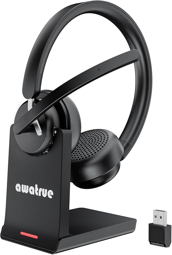 Wireless Headset with Mic for Work, Bluetooth 5.3 Headset with AI Noise Cancelling Microphone & Call Reminder, Wireless Headphone with Voice Assistant for PC/Computer/Remote Work/Call Center/Zoom by awatrue - Used condition - US$33.16