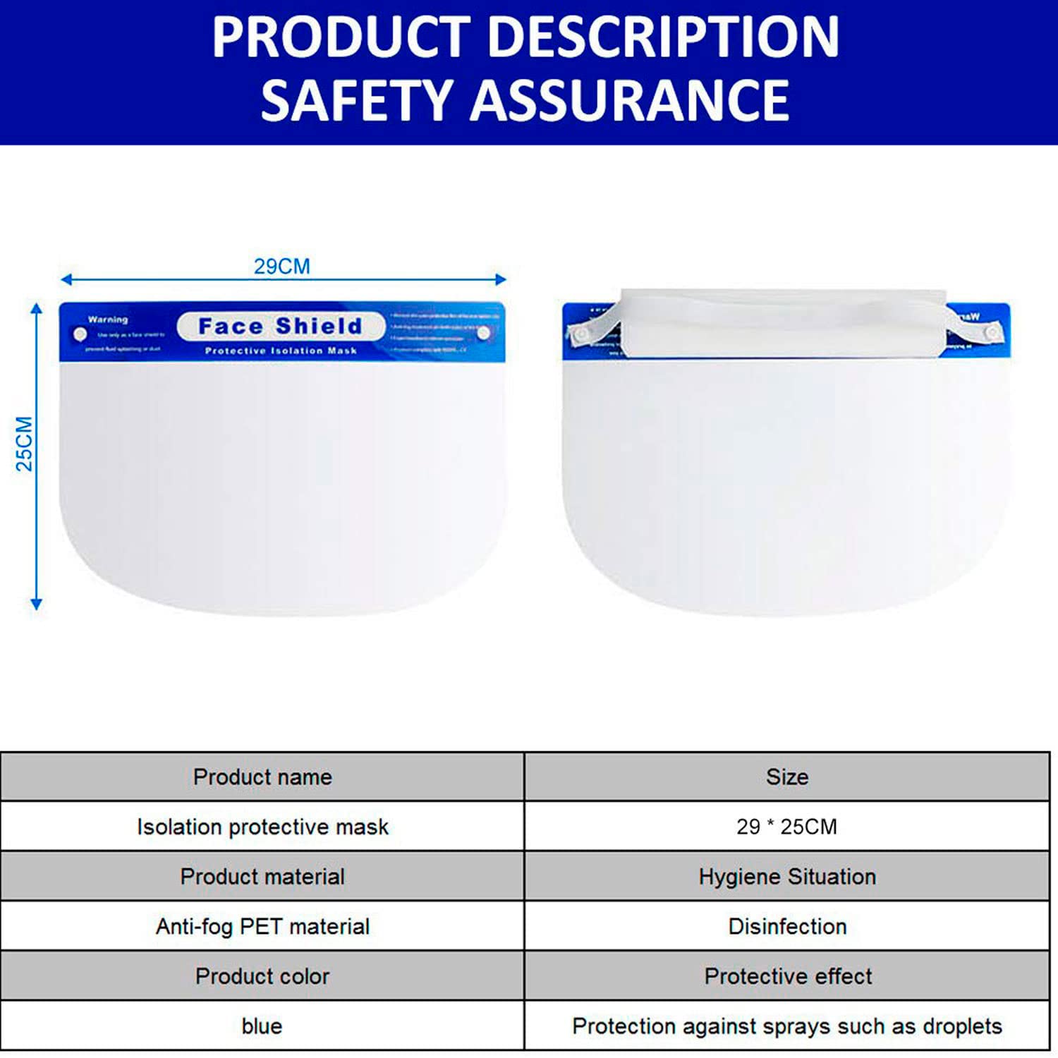 Pack de 10 paneles de protectores faciales, máscara protección de plástico transparente con esponja y banda elástica, Panel protección facial transparente