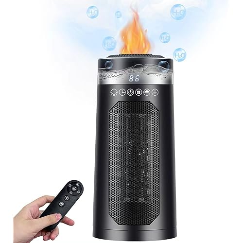 Space Heater With Humidifier, Oscillating Heater with Tip-Over and Overheat Protection,750w/1500W,Fast Safety Indoor Heater for Home, Office,Flame Effect