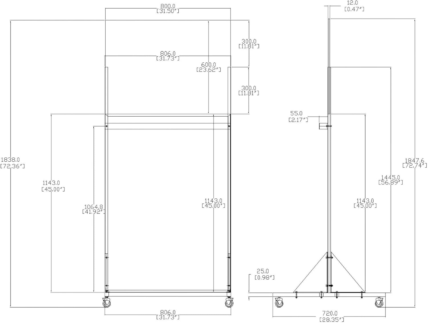 FixtureDisplays® 31.7 X 28.3 X 72.3" Mobile X-Ray Barrier for Safety and Confidence Lead Shield 15678