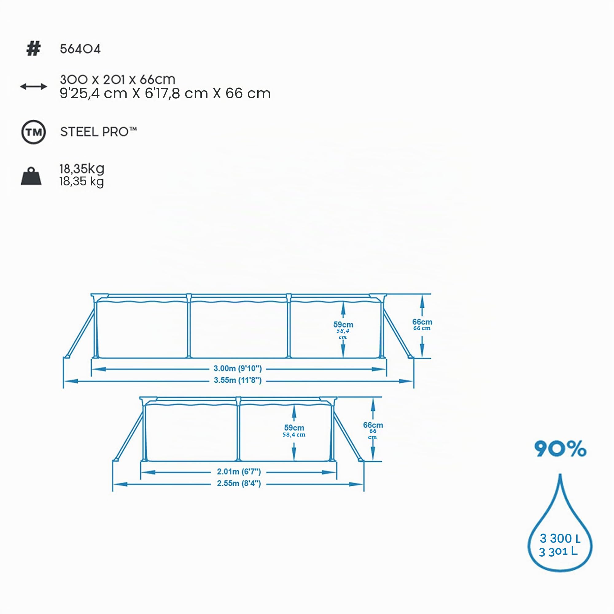 Bestway 56404 Piscine hors sol Steel Pro 300 x 201 x 66 cm Bleu