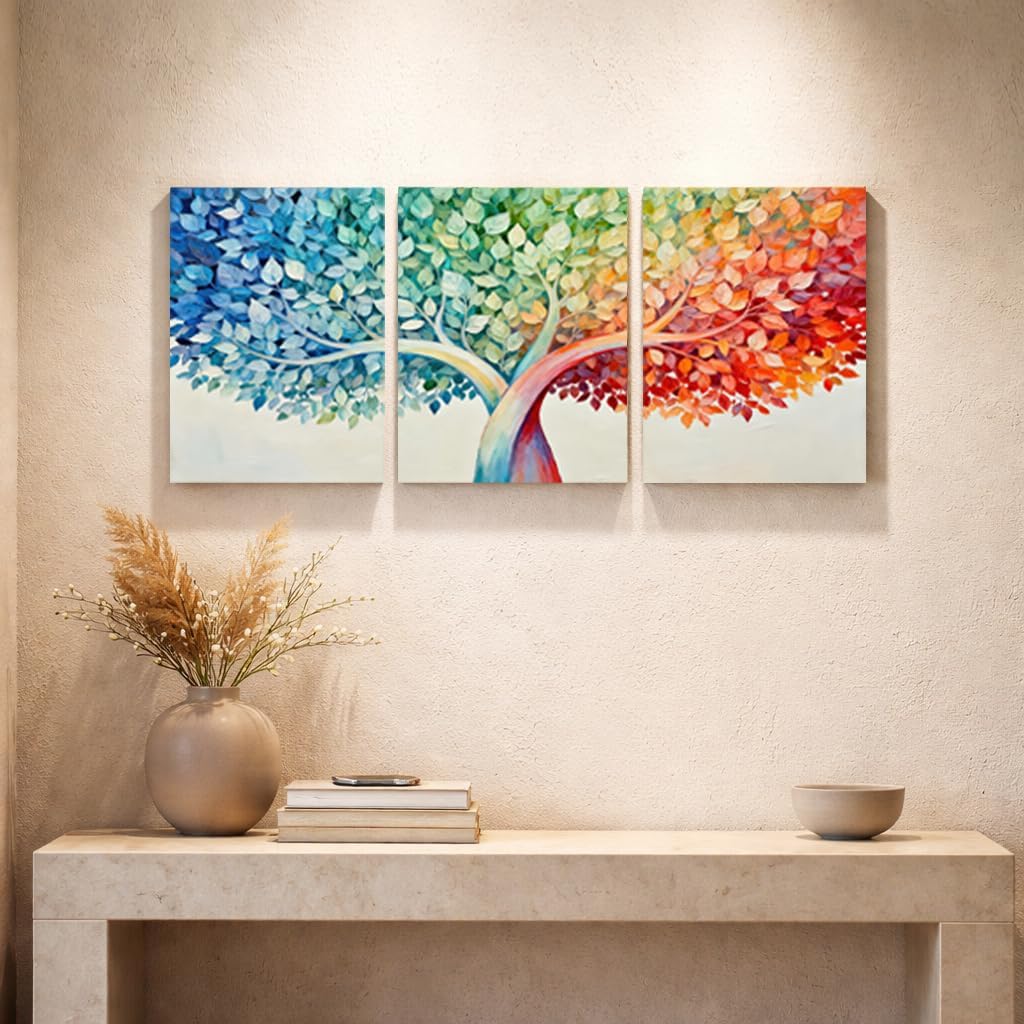 Artiluxy Set of 3 Tree of Life Canvas Wall Art, 12x16 Inch Colorful Abstract Tree Prints on Stretched Canvas for Living Room Bedroom Decor
