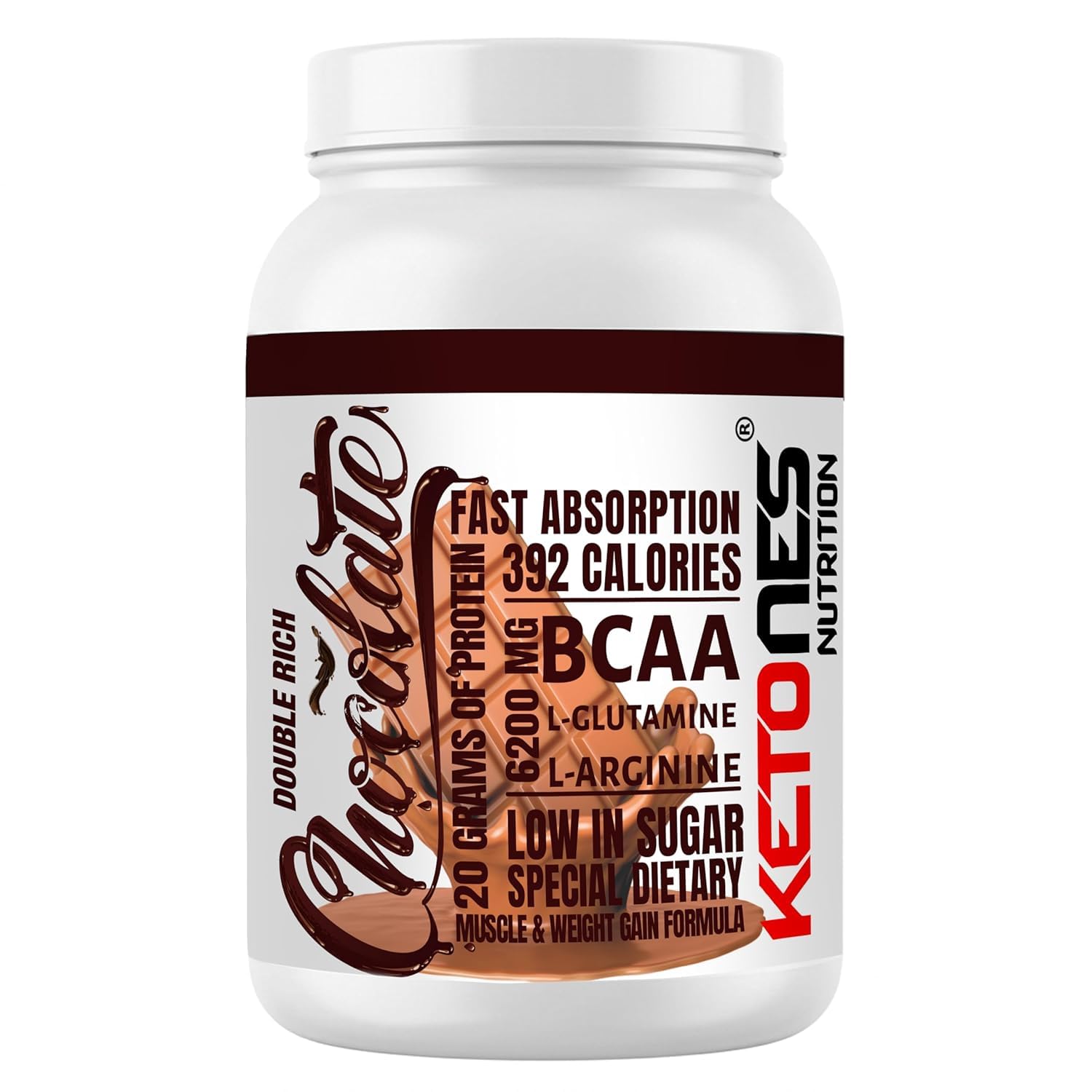 Ketones Nutrition I Guns n Gains I High Protein with Ultimate Muscle Size I Weight Gain Formula I 392 Calories I 20 G Protein I 67 G Carbs I Support in Boosting Calorie Consumption I Support Build Muscle Mass and Weight I Help to Boost Intense Workout I Fast Absorption i 20 GM of Protein I 6200 MG I BCAA I L-Glutamine I L-Arginine I Low in Sugar I Special Dietary i Chocolate I 1 KG-image-19