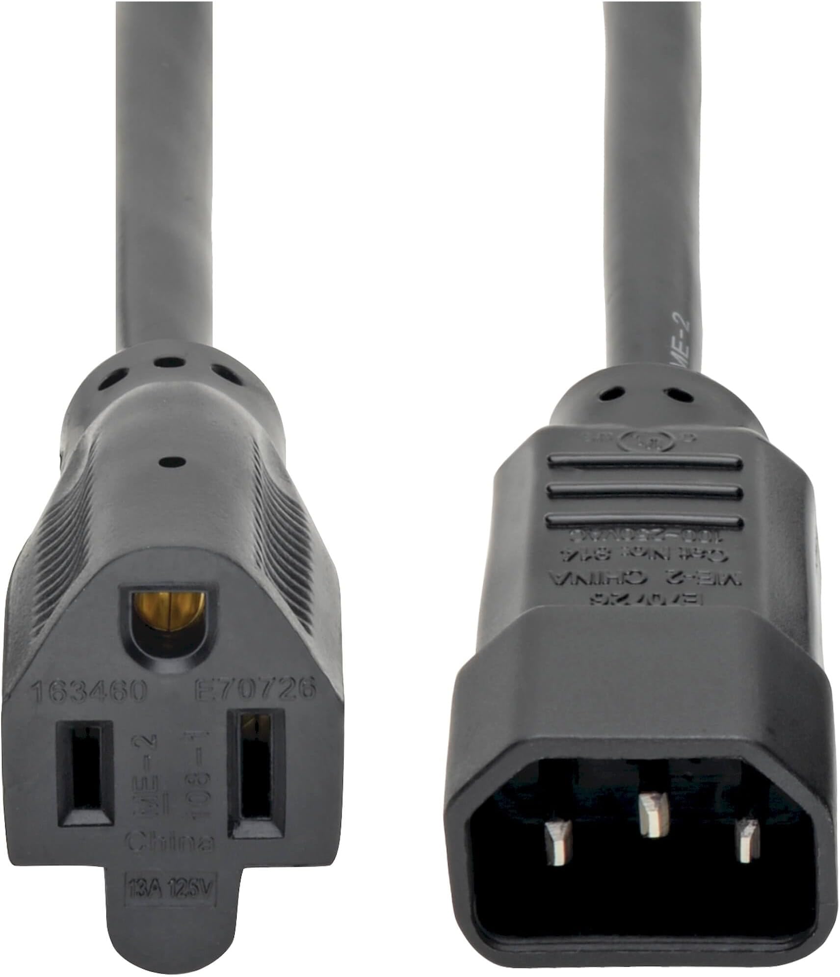 Tripp Lite Standard Computer Power Cord 10A, 18AWG (IEC-320-C14 to NEMA 5-15R) 1-ft.(P002-001-10A) Black