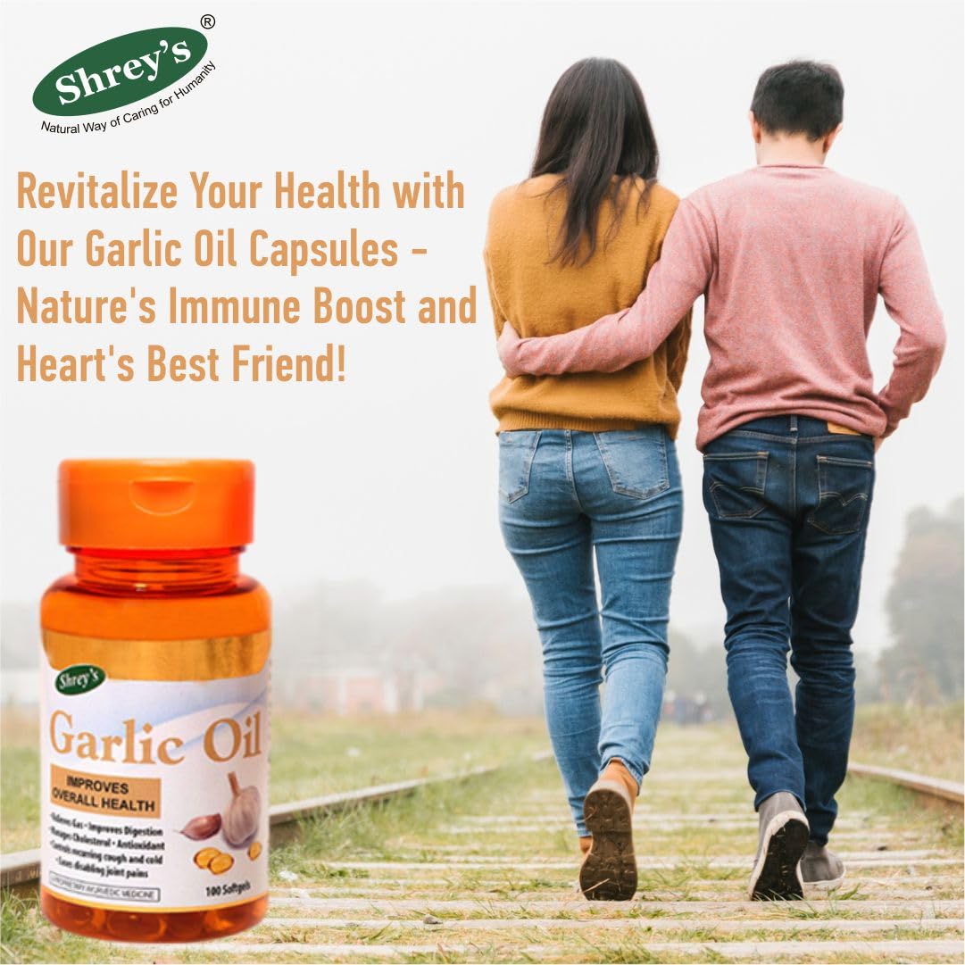Shrey's Garlic Oil Capsules for Cardiovascular Support, Improves Digestion & Overall Health Support - 100 Capsules (Pack of 3) 4