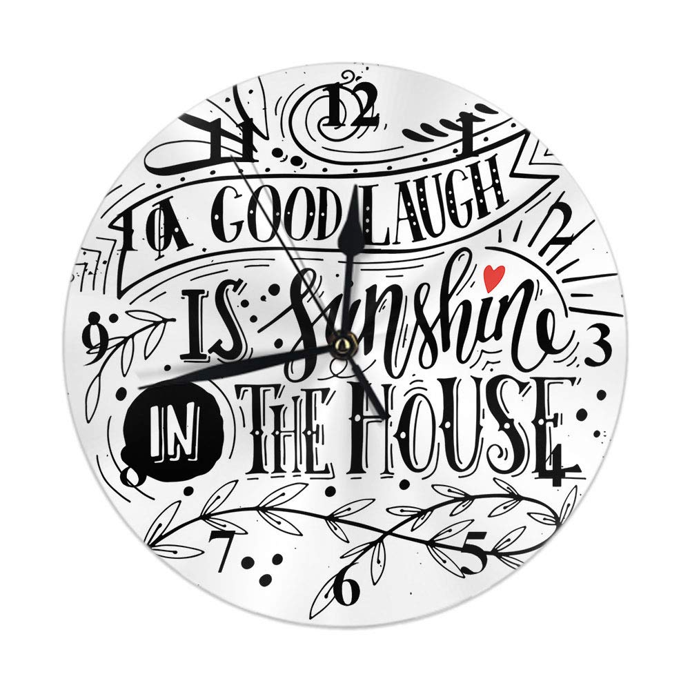 Hdadwy Quote Clock Word A Good Laugh is Sunshine in The House with Light Dot Leaf Round Wall Clock 10 Inch Silent Non Ticking Hanging Clock for Home Decor Living Room Kitchen Bedroom Office