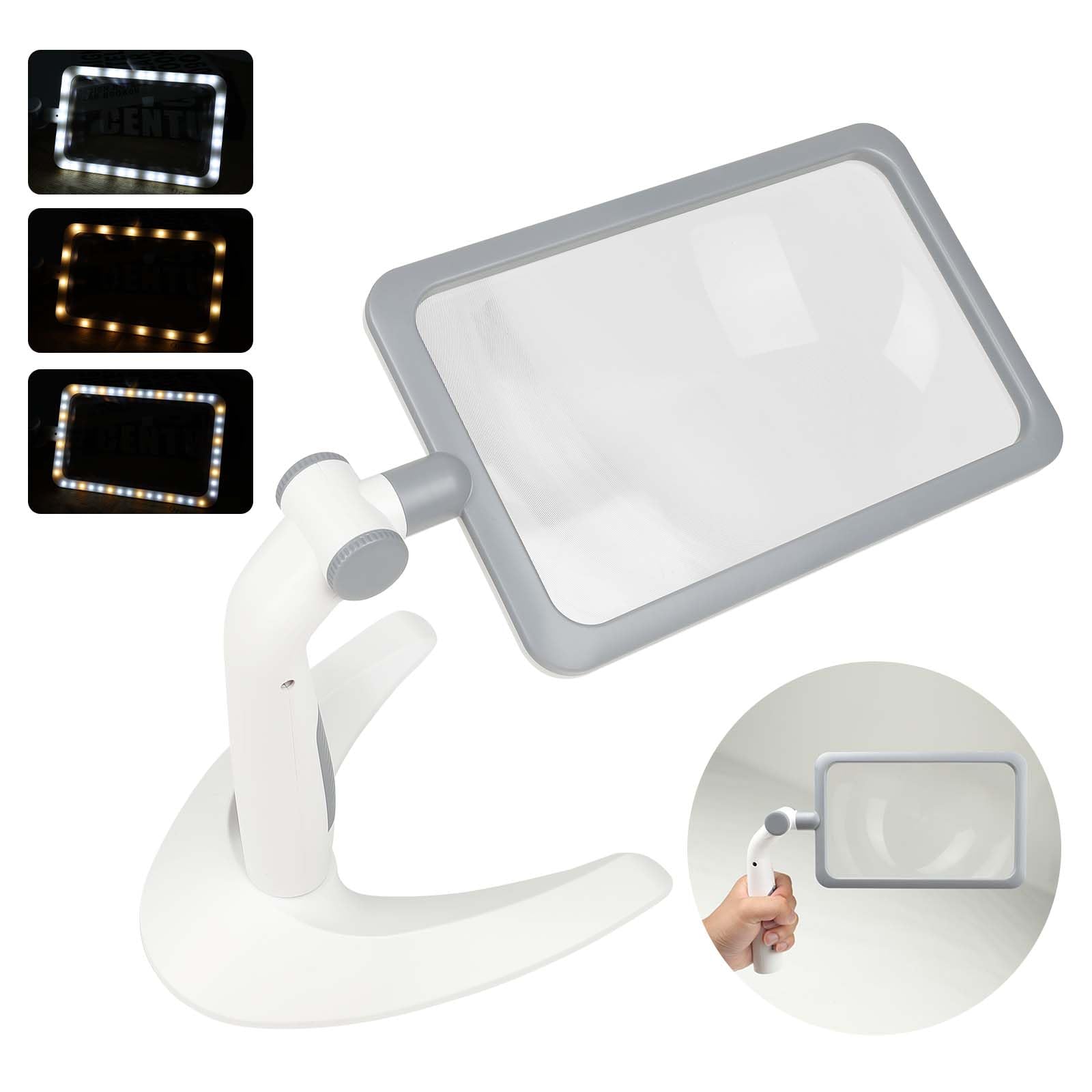 Magnifying Glass with 48 LED Lights, 2 in 1 Tabletop & Handheld Magnifier, 3 Dimming Modes, Large and Lightweight, 2.5X Magnifying Reading for Seniors Low Vision, White