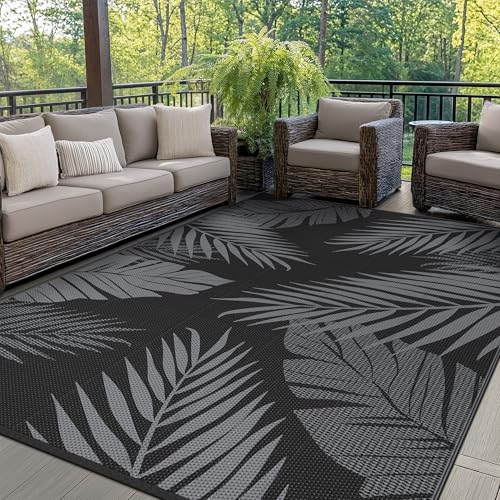 GENIMO Outdoor Teppich Wetterfest 120x180cm, Balkon Teppich mit botanischem Blattmuster, Waschbarer...