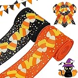 AnyDesign Halloween Wired Edge Ribbon 20 Yards Candy Corn Decorative Ribbon Orange Black Halloween Craft Fabric Ribbon for Holiday Wreath Bow Making DIY Gift Wrapping Supplies, 2 Roll