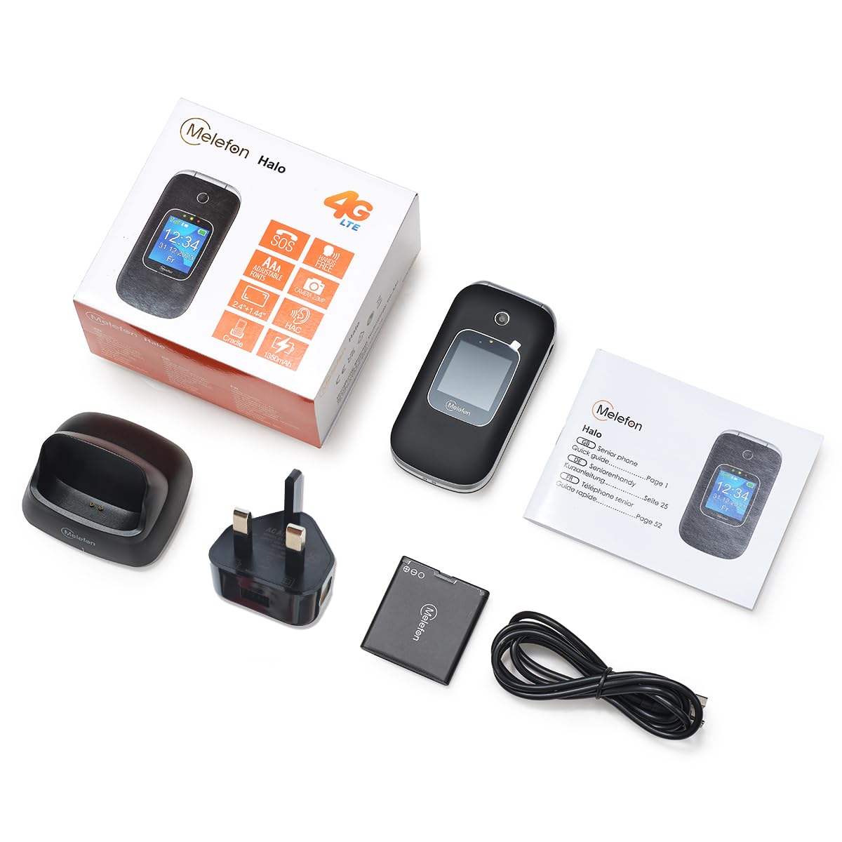 4G Teléfono Móvil de Tapa para Mayores, Botones y Teclas Grandes, Doble Pantalla de 2,4+1,44 Pulgadas, Botón SOS, Bateria 1350mAh, USB-C, Base de Carga, Volumen Alto, Fácil Uso para Ancianos