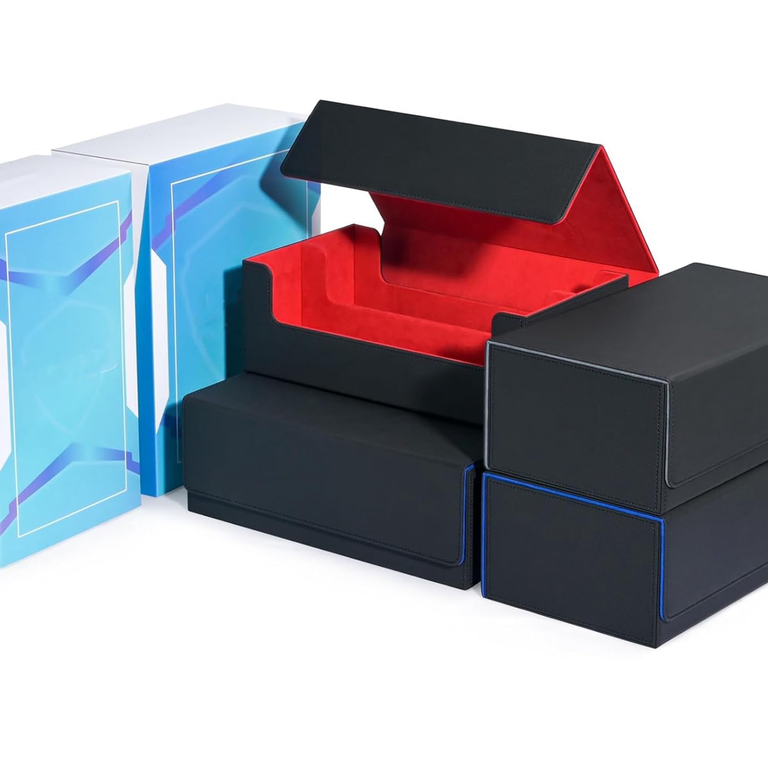 Scatola Porta Carte per Carte Collezionabili, Porta Carte con Chiusura Magnetica per Mazzo con Caricamento Laterale Superiore Scatola per Carte da Gioco Nero+Rosso Resistente